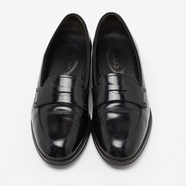 Pre Owned Tod's Black Patent Leather Penny Loafers Size 36.5