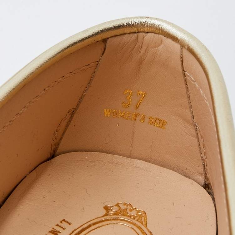 Pre Owned Tod's Metallic Gold Glitter And Leather Penny Slip On Loafers Size 37