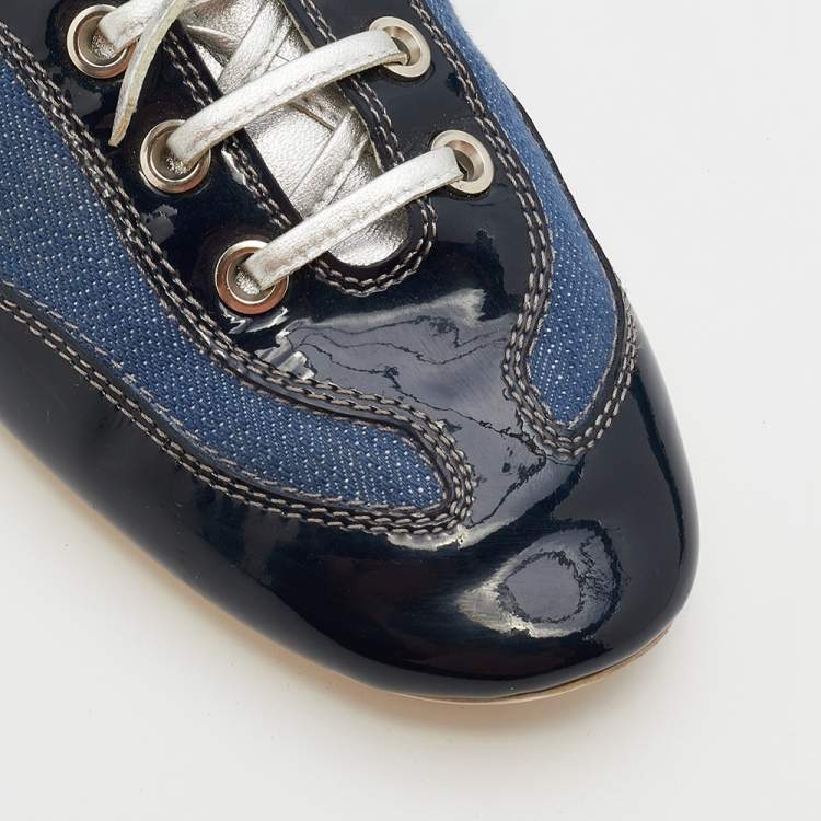 Pre Owned Tod's Blue/Silver Denim And Leather Low Top Sneakers Size 38