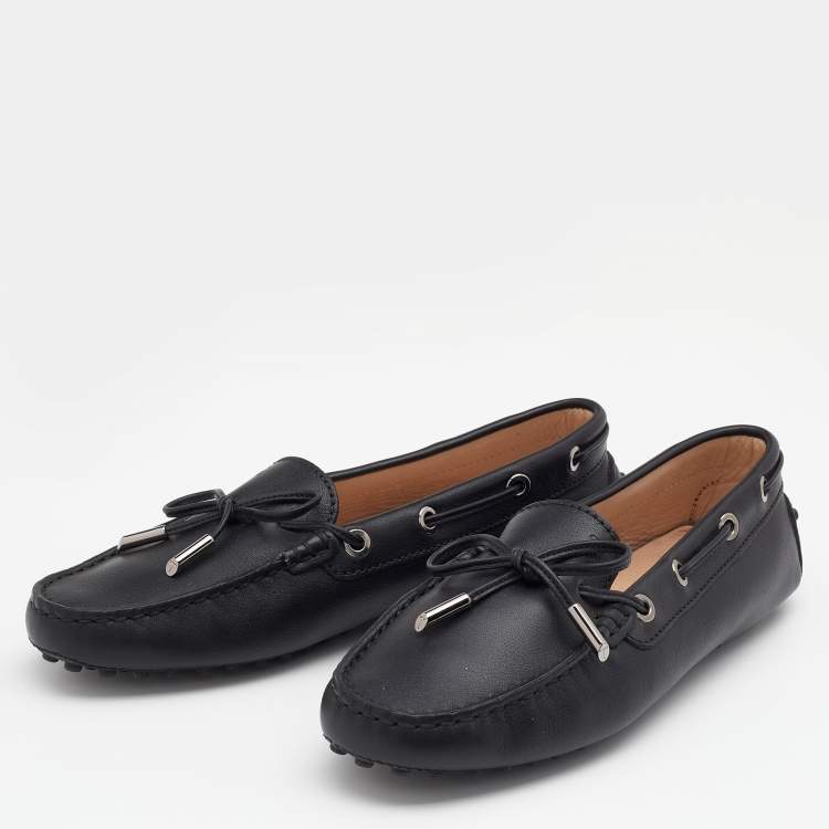Pre Owned Tod's Black Leather Bow Slip On Loafers Size 36