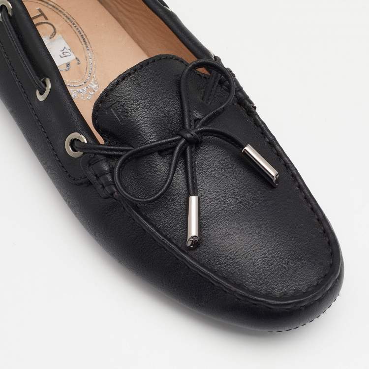 Pre Owned Tod's Black Leather Bow Slip On Loafers Size 36