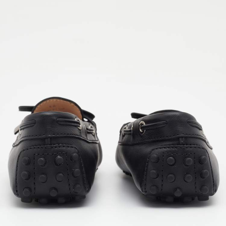 Pre Owned Tod's Black Leather Bow Slip On Loafers Size 36