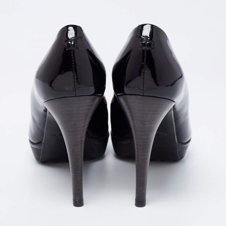 Pre Owned Tod's Black Patent Leather Peep Toe Pumps Size 36.5