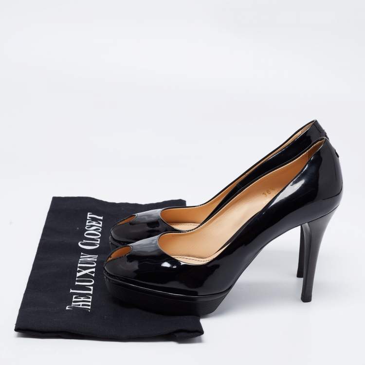 Pre Owned Tod's Black Patent Leather Peep Toe Pumps Size 36.5