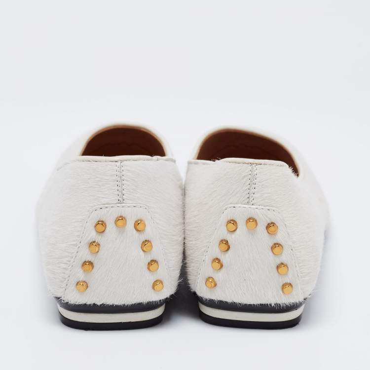 Pre Owned Tod's White Calf Hair Ballet Flats Size 37