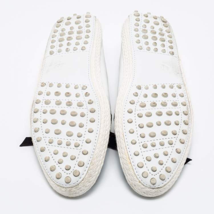 Pre Owned Tod's White/Black Leather and Suede Lace-Up Gommino Espadrille Loafers Size 39.5