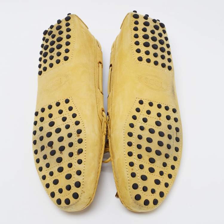 Pre Owned Tod's Yellow Suede Bow Loafers Size 38
