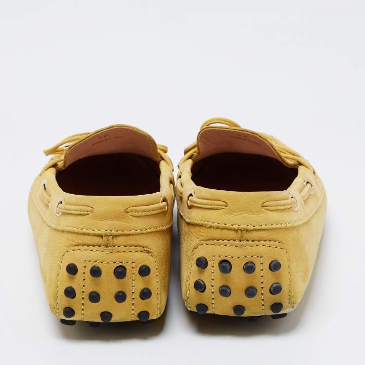 Pre Owned Tod's Yellow Suede Bow Loafers Size 38
