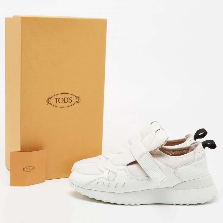 Pre Owned Tod's White Fabric And Leather Low Top Sneakers Size 40.5