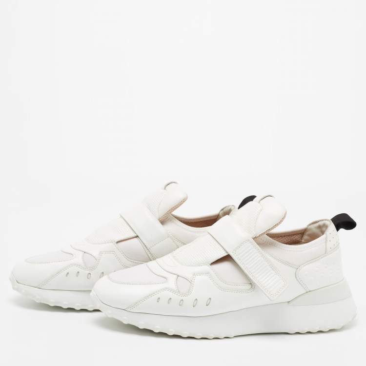 Pre Owned Tod's White Fabric And Leather Low Top Sneakers Size 40.5
