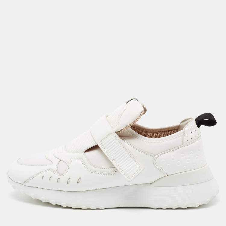 Pre Owned Tod's White Fabric And Leather Low Top Sneakers Size 40.5