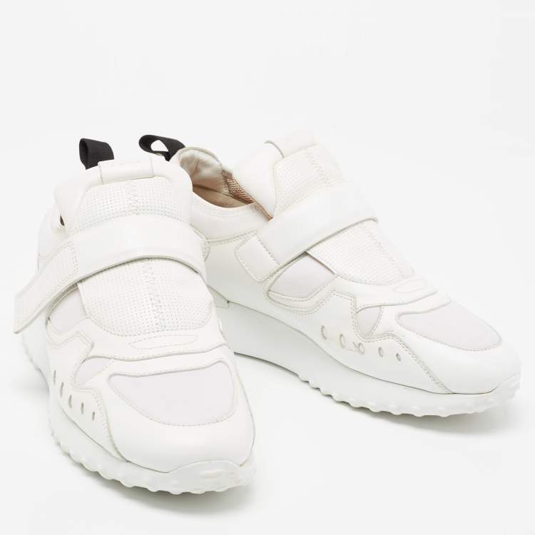 Pre Owned Tod's White Fabric And Leather Low Top Sneakers Size 40.5