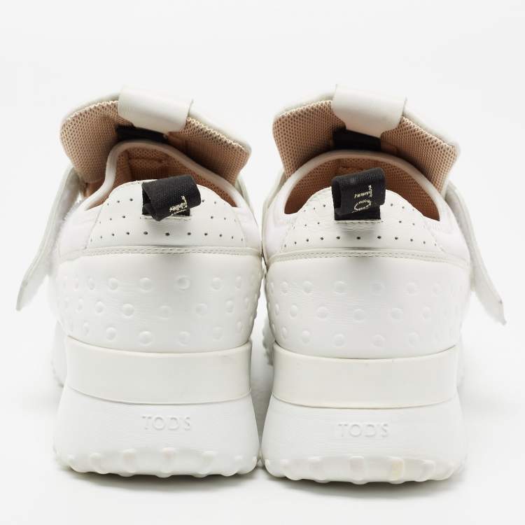 Pre Owned Tod's White Fabric And Leather Low Top Sneakers Size 40.5
