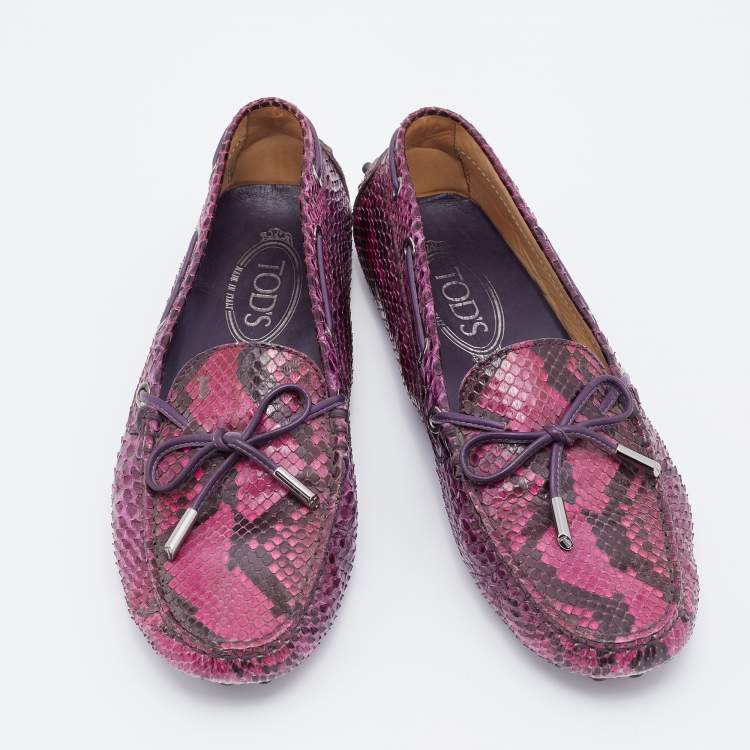 Pre Owned Tod's Multicolor Python Bow Slip On Loafers Size 39