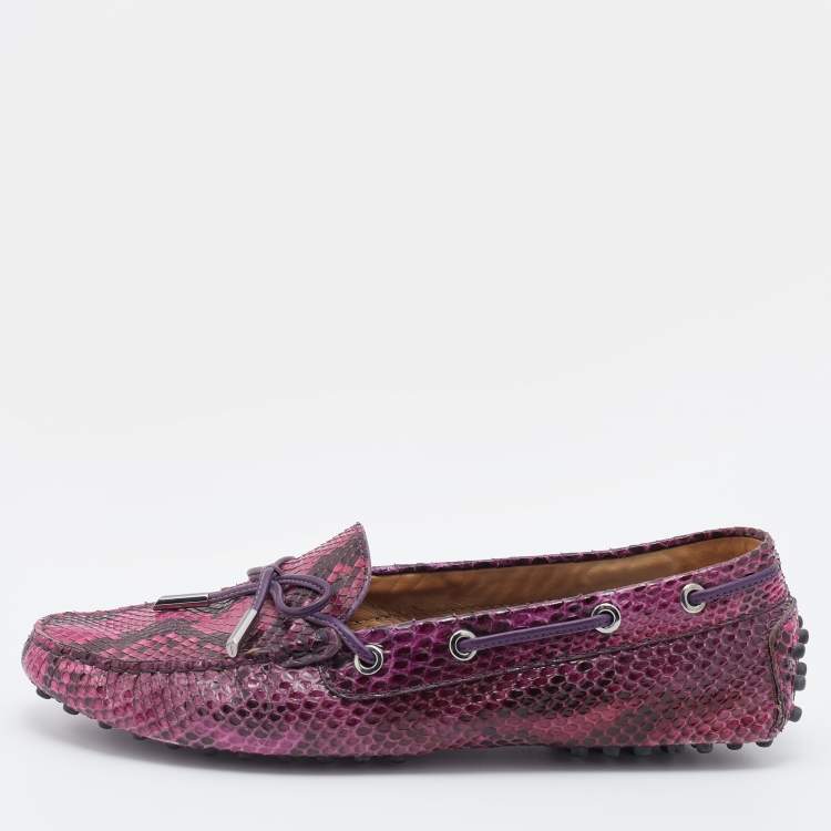 Pre Owned Tod's Multicolor Python Bow Slip On Loafers Size 39
