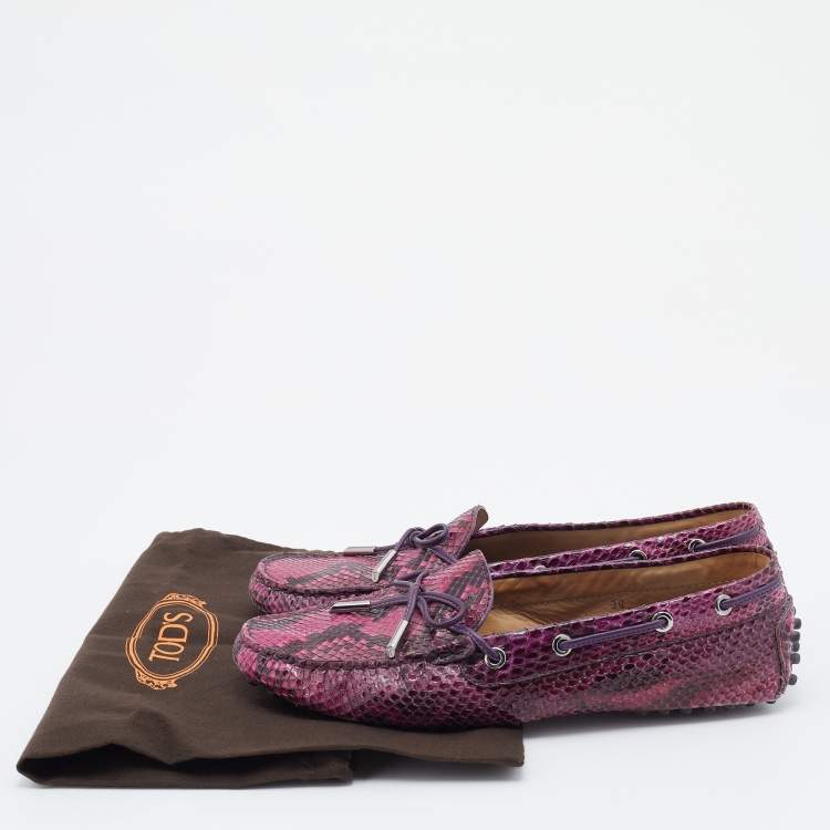 Pre Owned Tod's Multicolor Python Bow Slip On Loafers Size 39