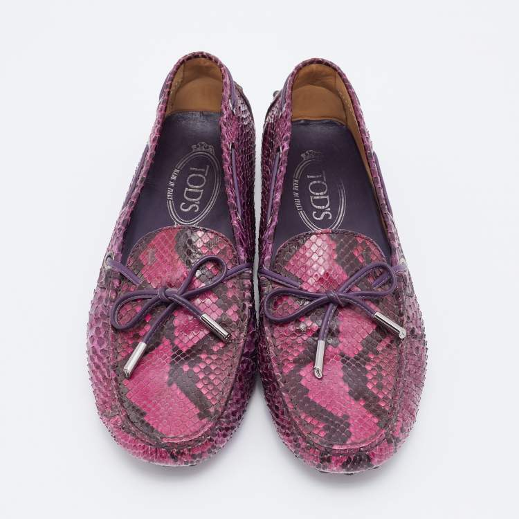 Pre Owned Tod's Multicolor Python Bow Slip On Loafers Size 39