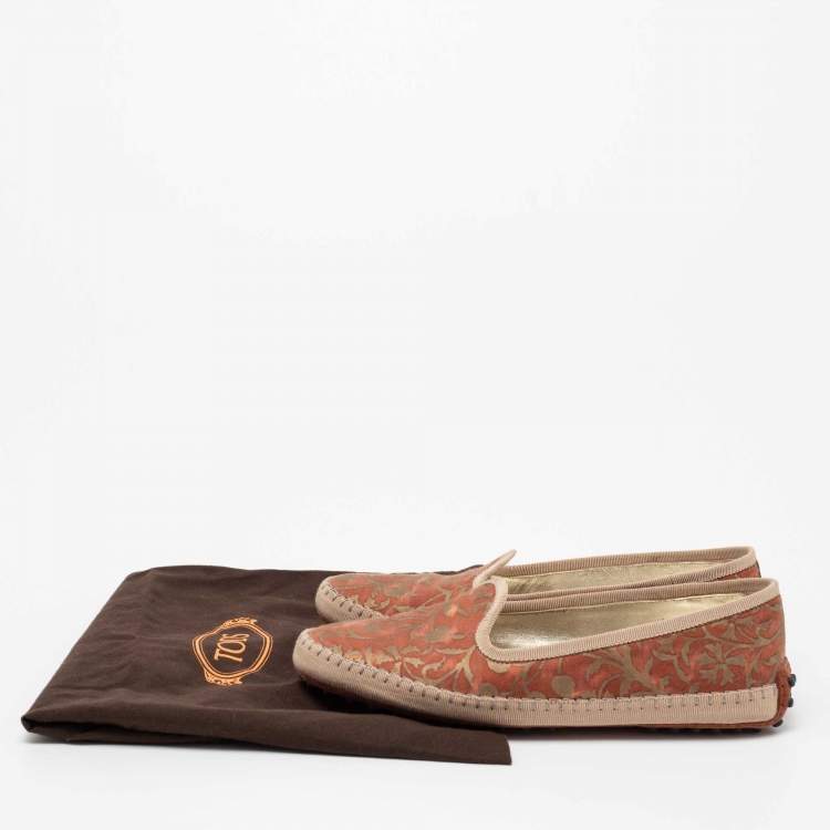 Pre Owned Tod's Orange Floral Printed Canvas Gommino Smoking Slippers Size 37