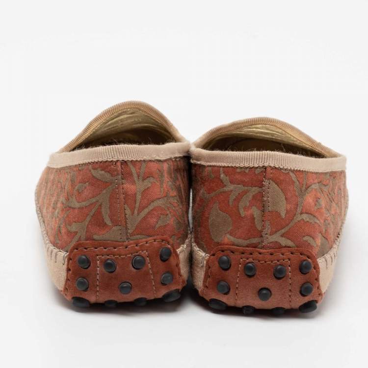 Pre Owned Tod's Orange Floral Printed Canvas Gommino Smoking Slippers Size 37