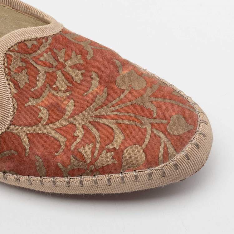 Pre Owned Tod's Orange Floral Printed Canvas Gommino Smoking Slippers Size 37