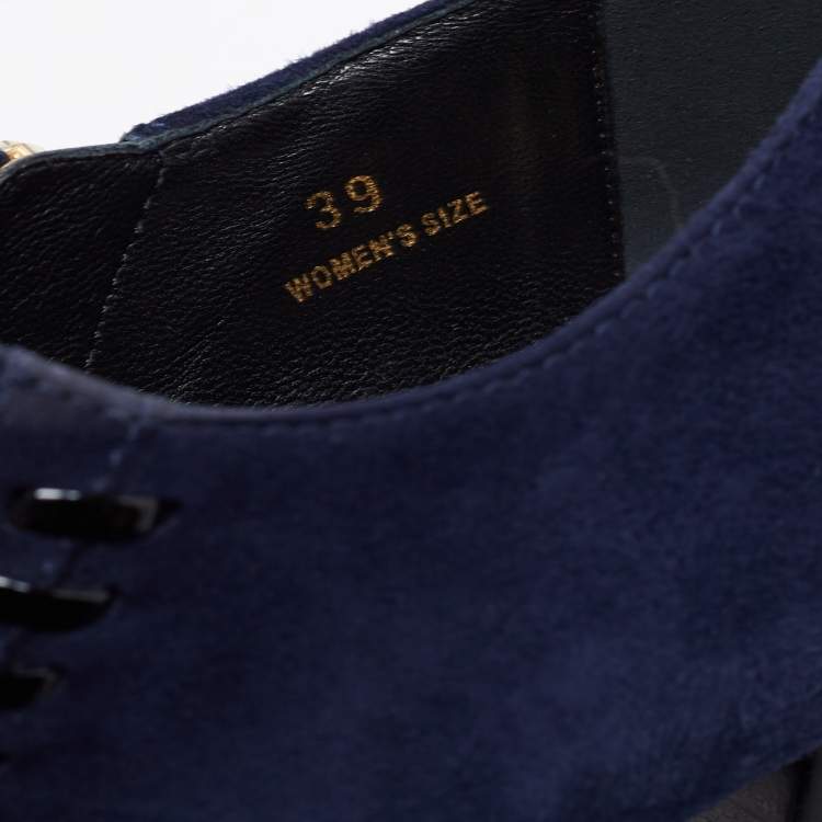Pre Owned Tod's Navy Blue/Black Suede And Patent Leather Whipstitch Detail Ankle Booties Size 39