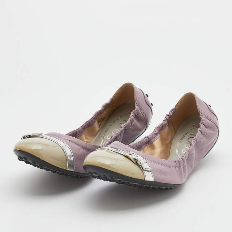 Pre Owned Tod's Multicolor Leather and Patent Leather Scrunch Ballet Flats Size 38.5