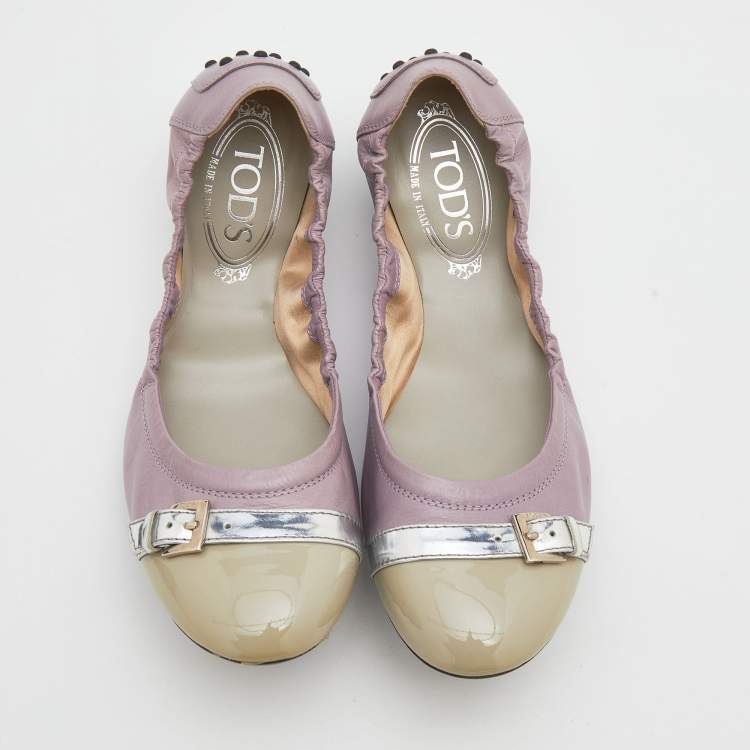 Pre Owned Tod's Multicolor Leather and Patent Leather Scrunch Ballet Flats Size 38.5