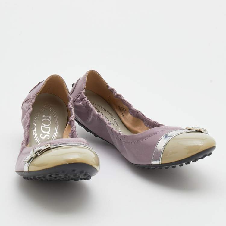 Pre Owned Tod's Multicolor Leather and Patent Leather Scrunch Ballet Flats Size 38.5
