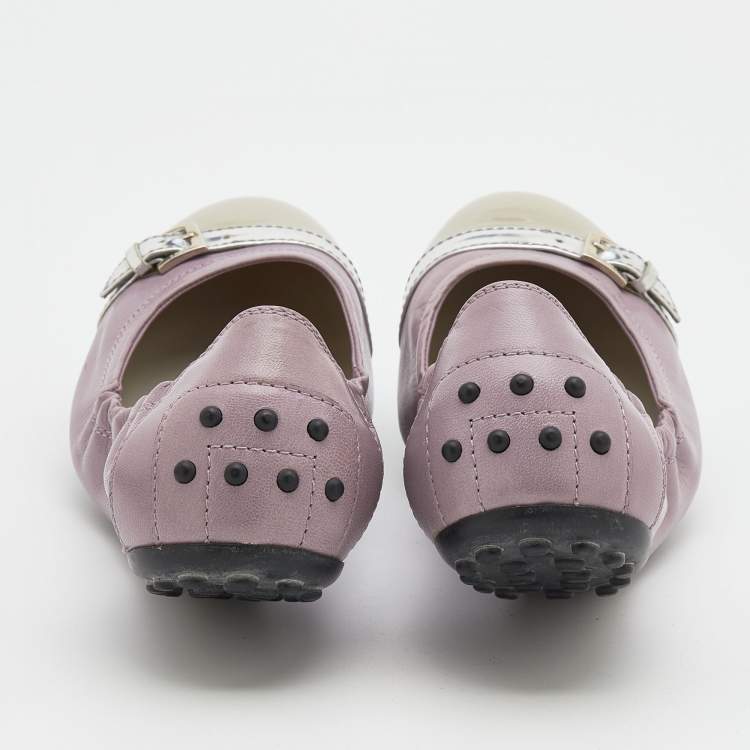 Pre Owned Tod's Multicolor Leather and Patent Leather Scrunch Ballet Flats Size 38.5