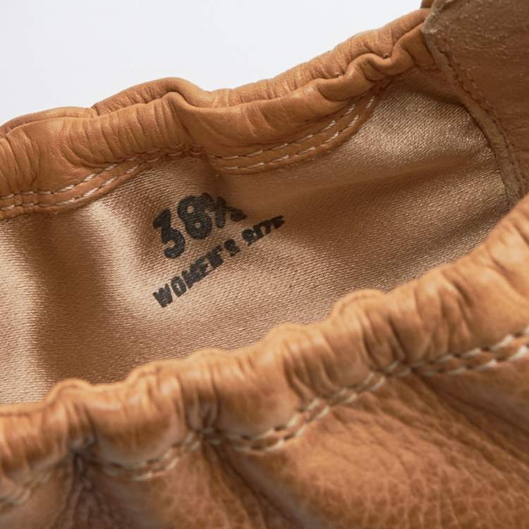 Pre Owned Tod's Brown Leather Scrunch Ballet Flats Size 38.5