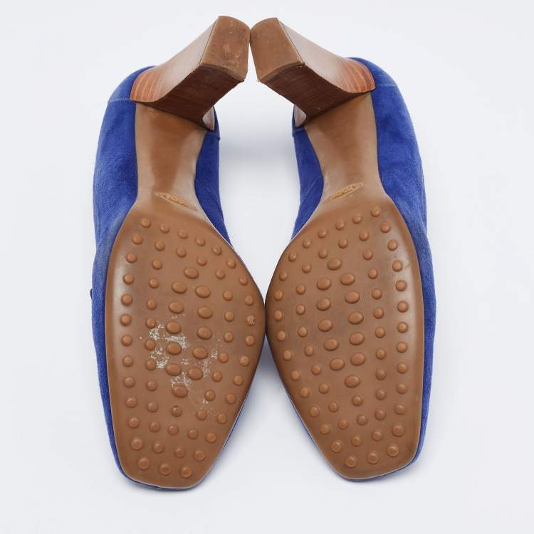 Pre Owned Tod's Blue Suede Loafer Pumps Size 38.5