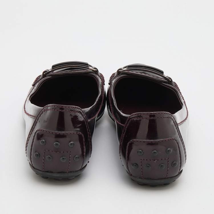 Pre Owned Tod's Burgundy Patent Leather Embellished Ballet Flats Size 38