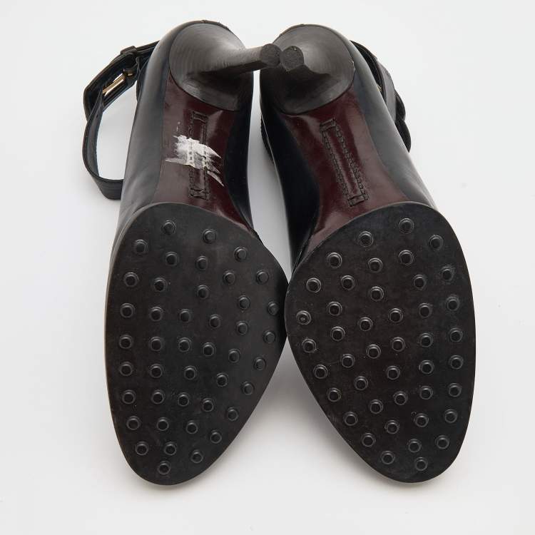 Pre Owned Tod's Black Leather Cross Strap Pumps Size 37.5