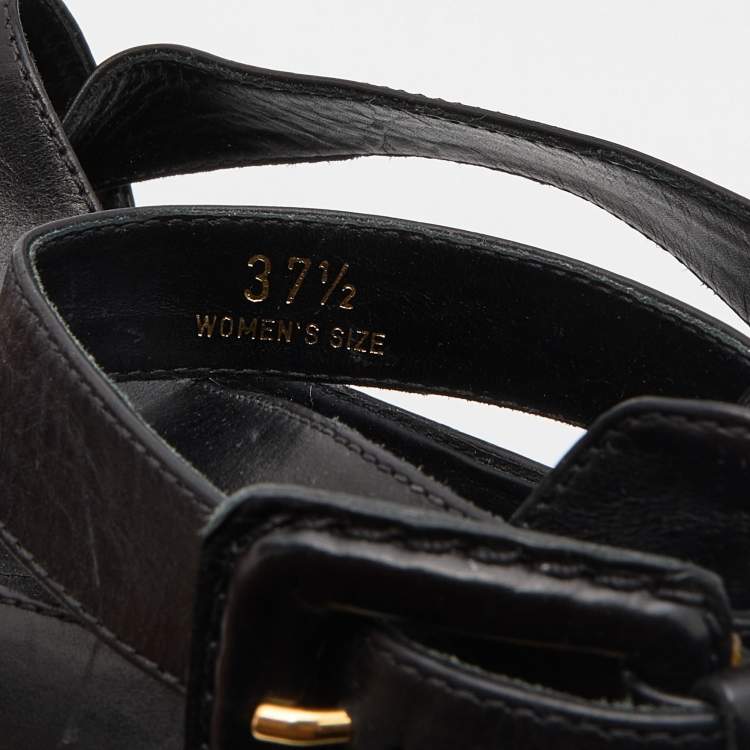 Pre Owned Tod's Black Leather Cross Strap Pumps Size 37.5