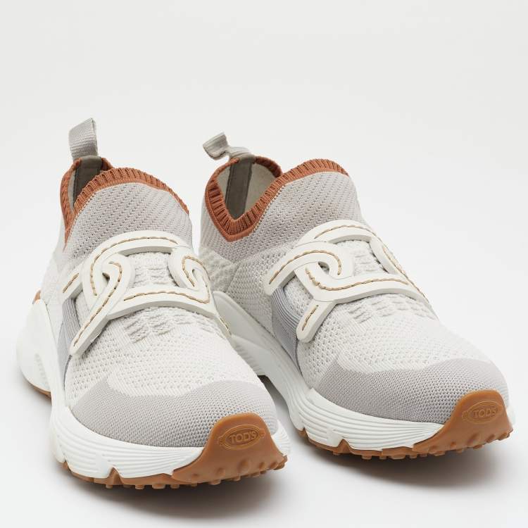 Pre Owned Tod's White/Grey Knit Fabric Catena Sneakers Size 38.5
