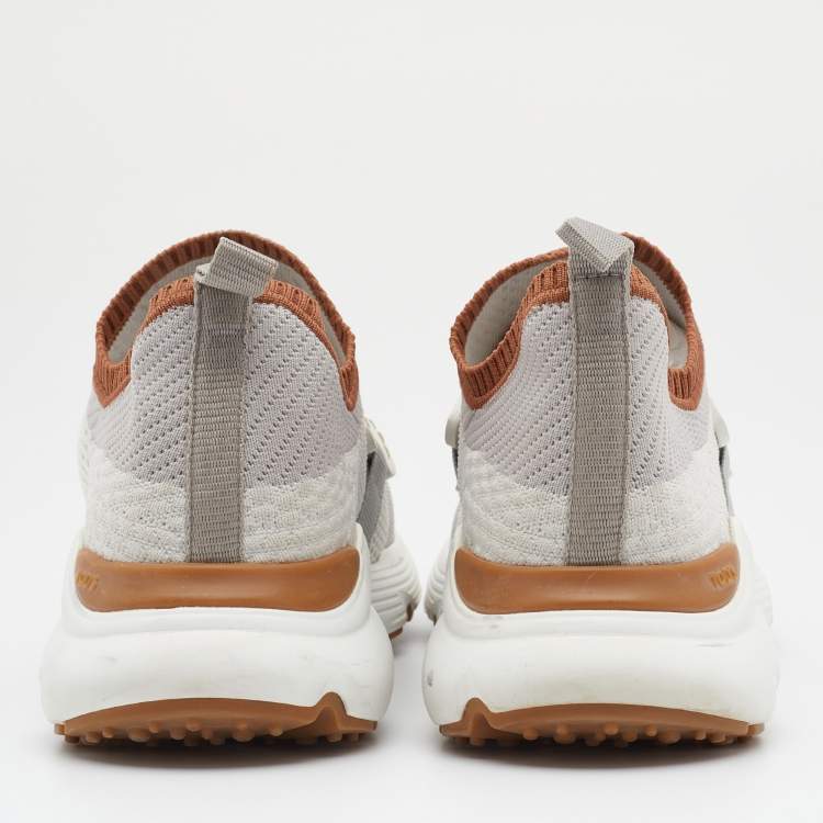 Pre Owned Tod's White/Grey Knit Fabric Catena Sneakers Size 38.5