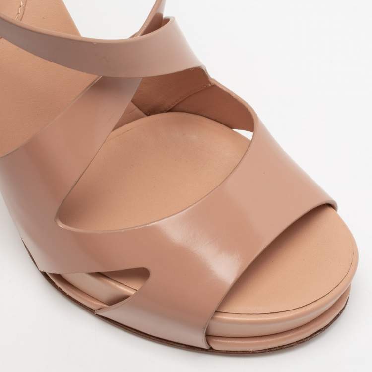 Pre Owned Tod's Beige Leather Criss Cross Open Toe Ankle Stap Sandals Size 36