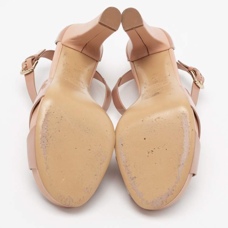 Pre Owned Tod's Beige Leather Criss Cross Open Toe Ankle Stap Sandals Size 36