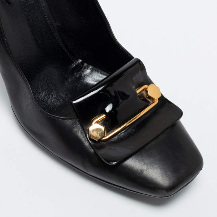 Pre Owned Tod's Black Leather Block Heel Square Toe Pumps Size 39