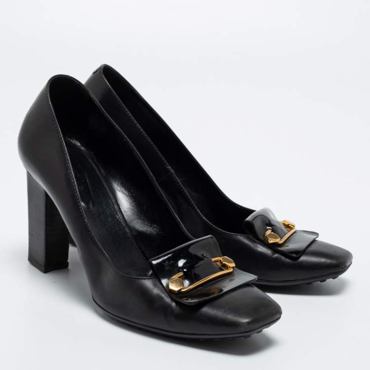 Pre Owned Tod's Black Leather Block Heel Square Toe Pumps Size 39