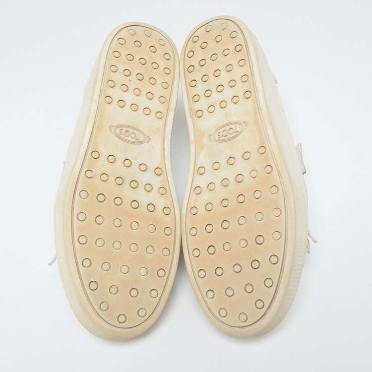 Pre Owned Tod's White Leather Fringe Detail Slip On Sneakers Size 39.5