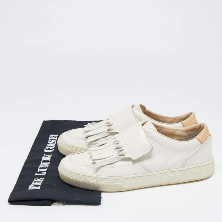 Pre Owned Tod's White Leather Fringe Detail Slip On Sneakers Size 39.5