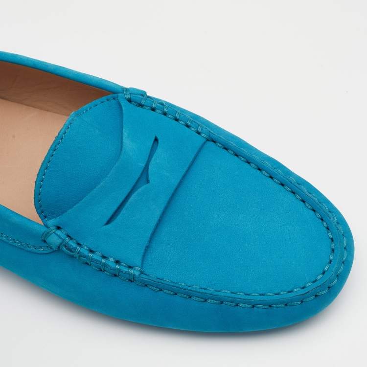 Pre Owned Tod's for Ferrari Blue Nubuck Leather Slip On Loafers Size 38