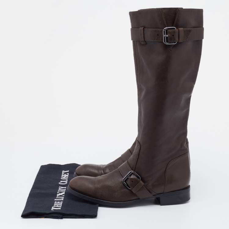 Pre Owned Tod's Brown Leather Calf Length Boots Size 38
