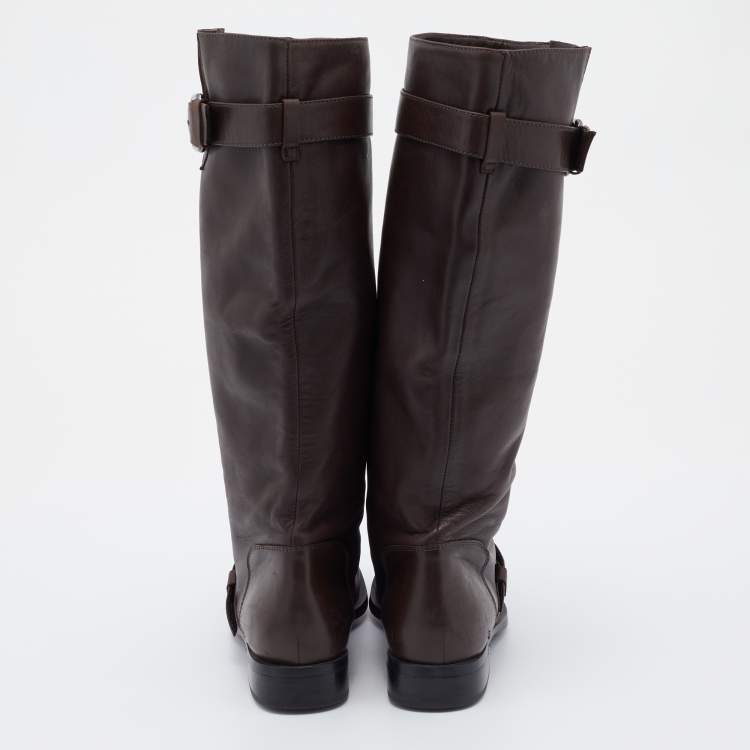 Pre Owned Tod's Brown Leather Calf Length Boots Size 38
