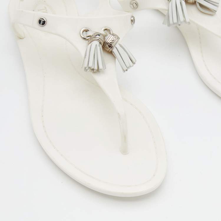 Pre Owned Tod's White Jelly Tassel Detail Thong Flat Sandals Size 37