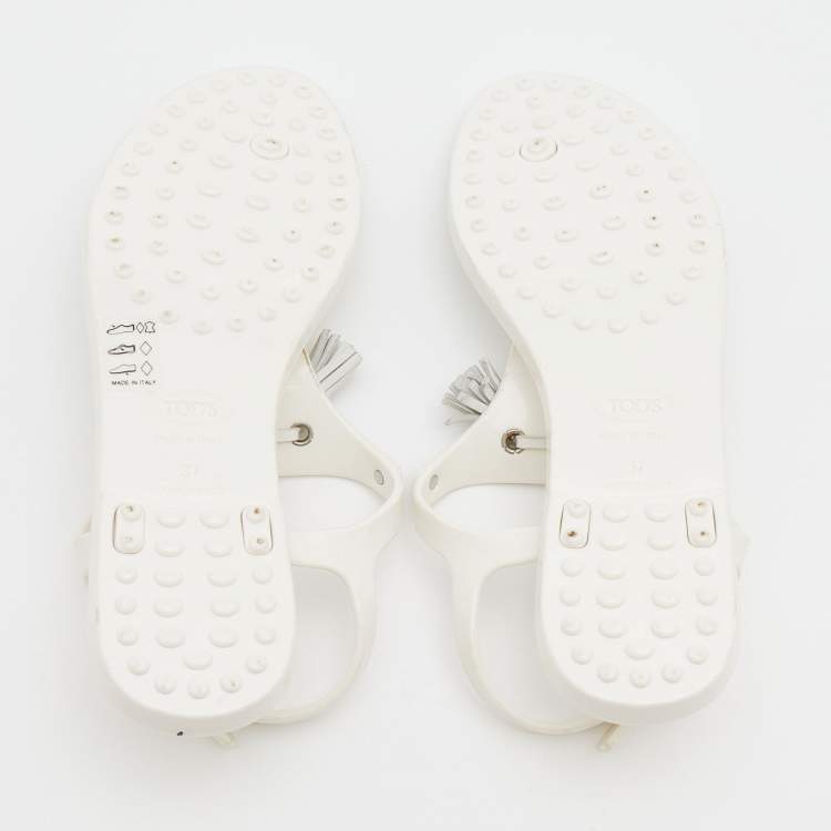 Pre Owned Tod's White Jelly Tassel Detail Thong Flat Sandals Size 37