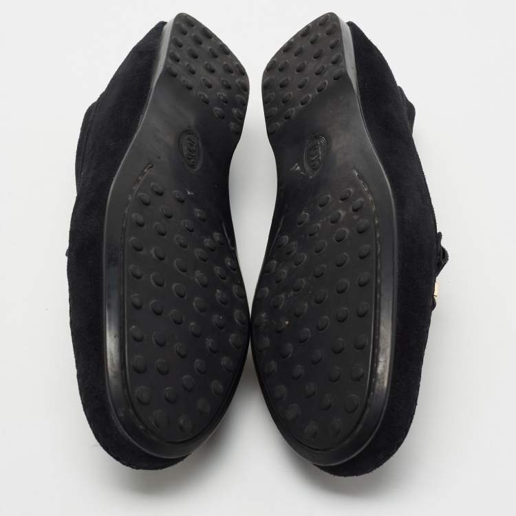 Pre Owned Tod's Black Suede Safety Pin Slip-On Loafers Size 38