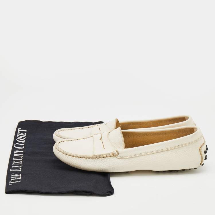 Pre Owned Tod's White Leather Penny Slip On Loafers Size 38.5