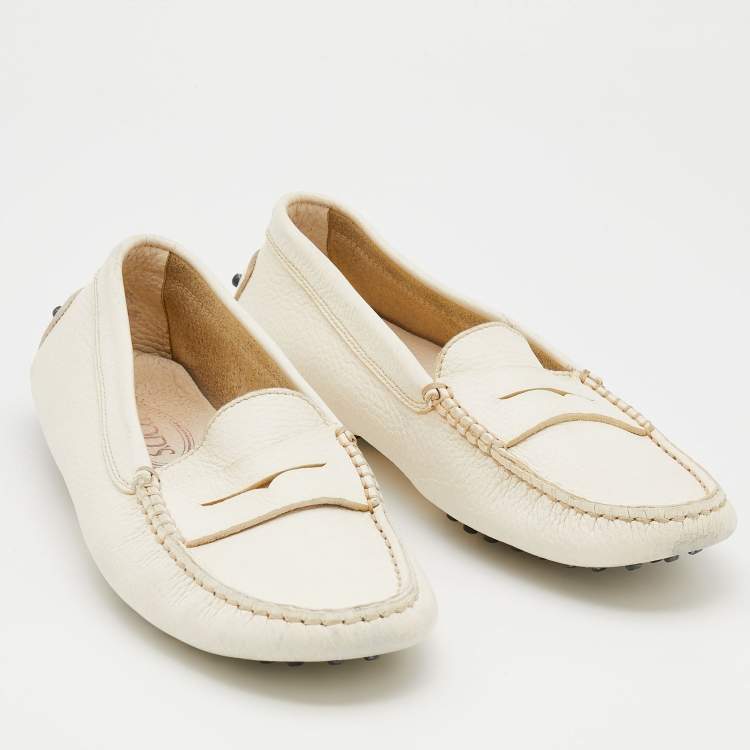 Pre Owned Tod's White Leather Penny Slip On Loafers Size 38.5